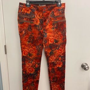 Free People Orange Lennon Pants Euc Flowers Size 8